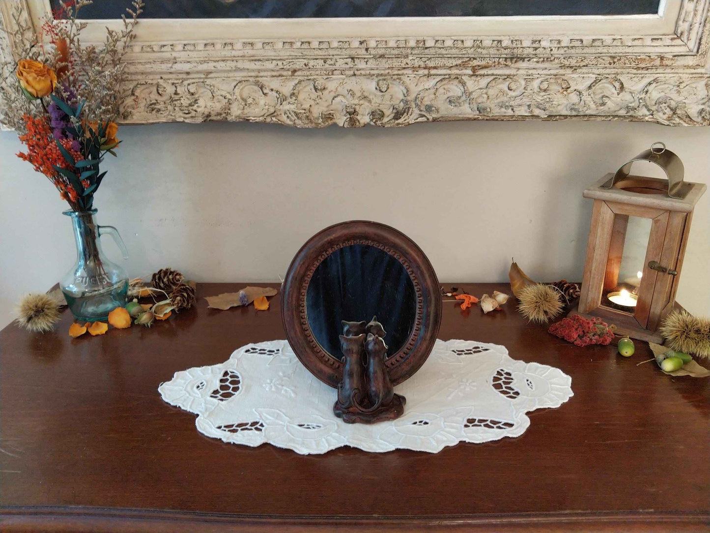 Ravissant miroir motif chats décoratif à poser pour une élégance féline