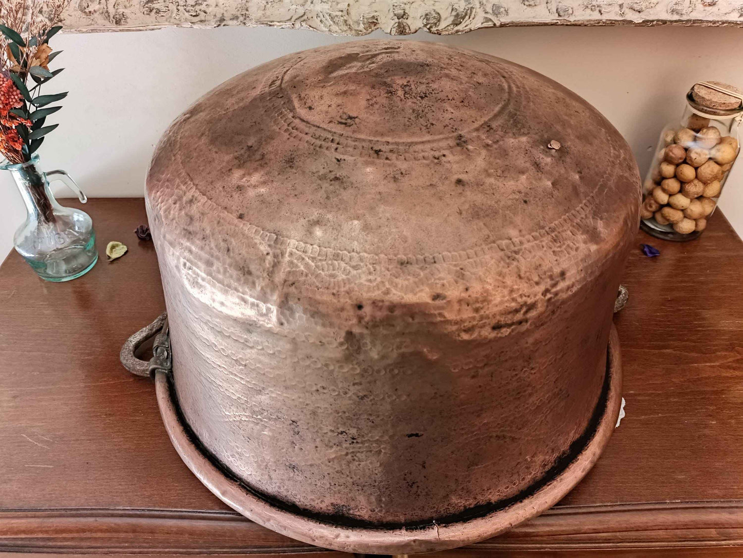 Grand chaudron cuivre ancien décor oriental 5.2 kg - Artisanat authentique