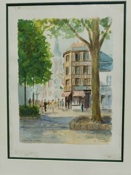 Aquarelle Place St Sever Rouen - Art unique de Normandie