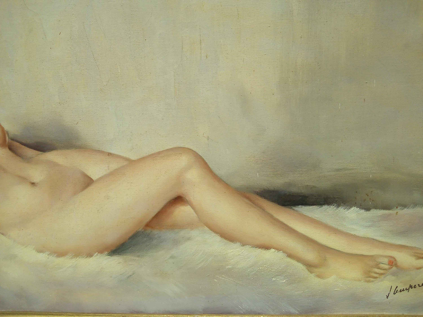 Peinture à huile Jules Gustave LEMPEREUR - Jeune femme nue allongée, circa 1960