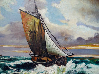 Peinture à l'huile régate marine J.HOBOOET - Œuvre hollandaise encadrée du milieu 20ème siècle
