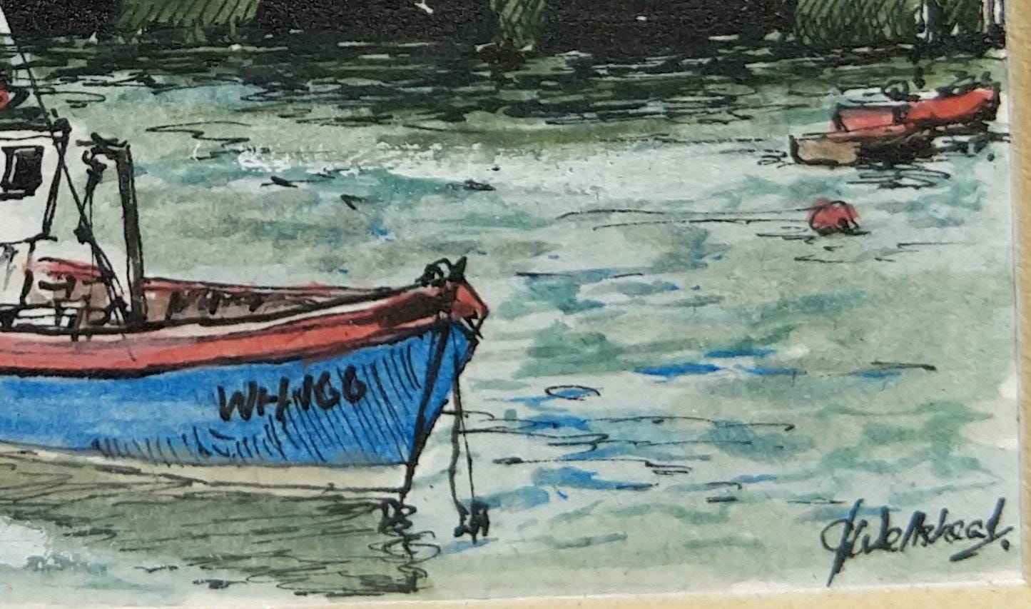 Aquarelle West Bag Harbor dans le Maine (USA), œuvre signée sur papier