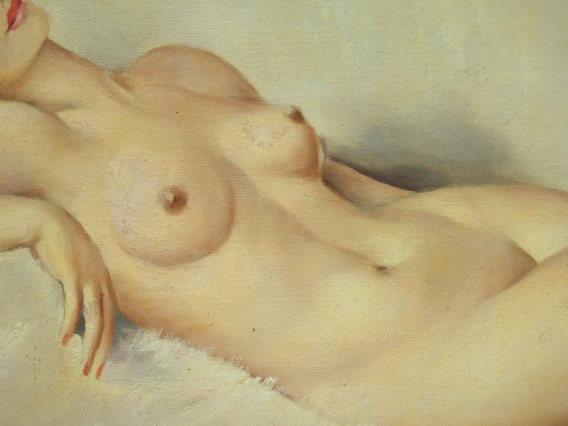 Peinture à huile Jules Gustave LEMPEREUR - Jeune femme nue allongée, circa 1960