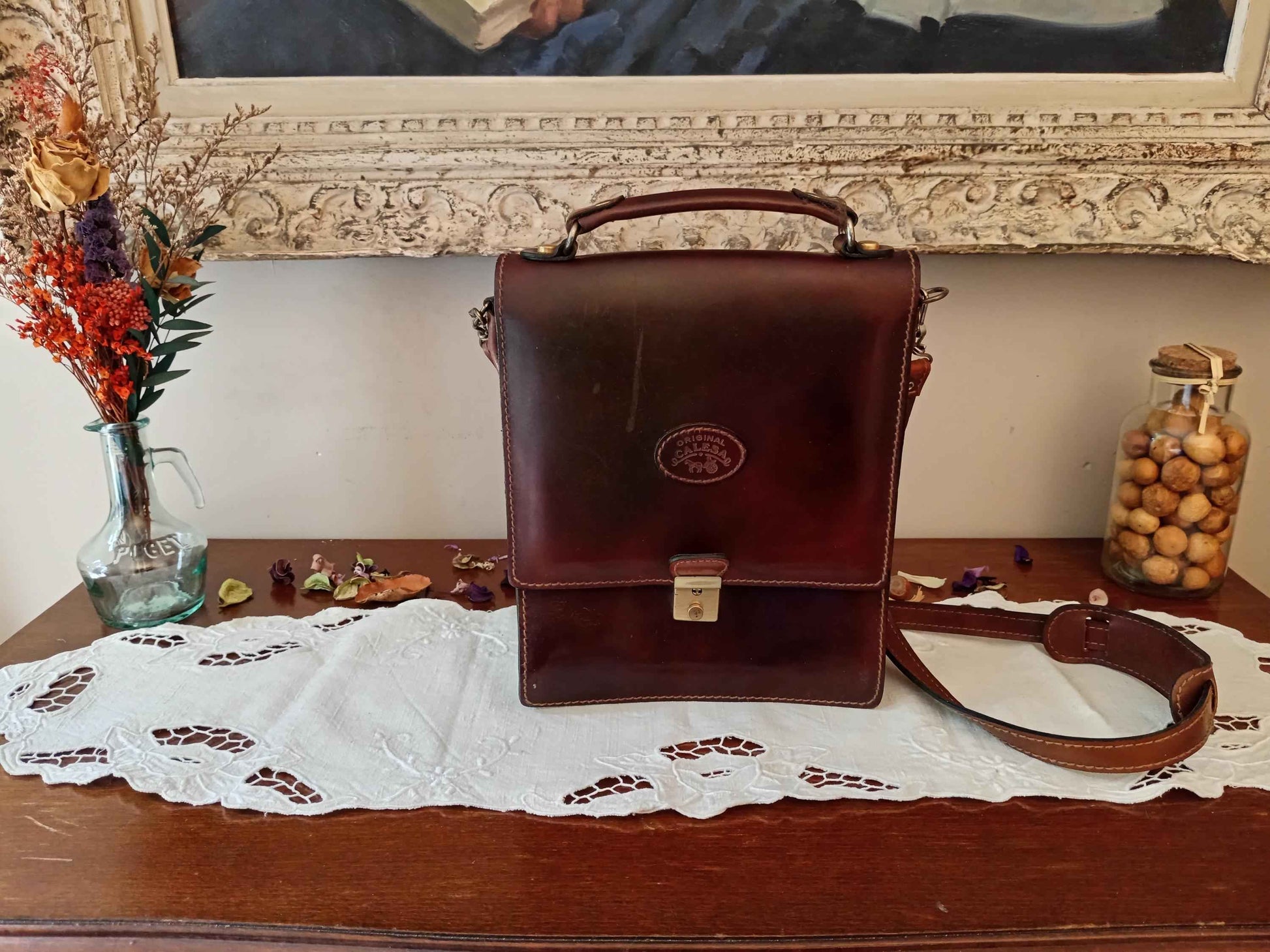 Sacoche cuir homme vintage Calesa, sac à bandoulière en cuir authentique