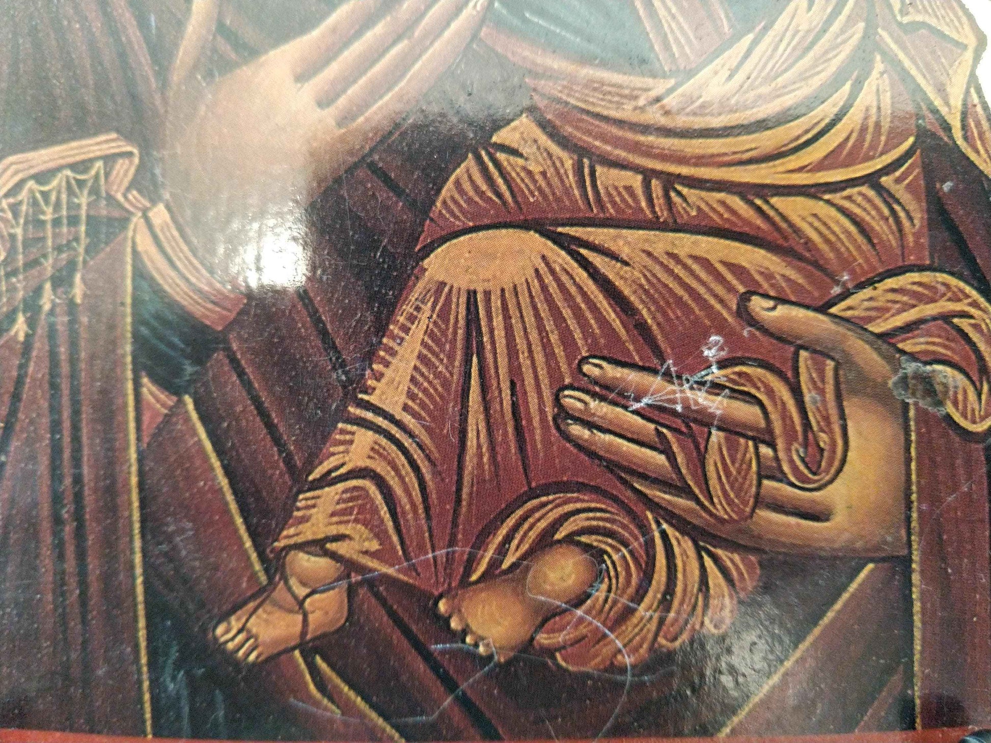 Icône byzantine dorée Sainte Vierge Marie avec l'Enfant Jésus, artisanale et unique en feuille d'or