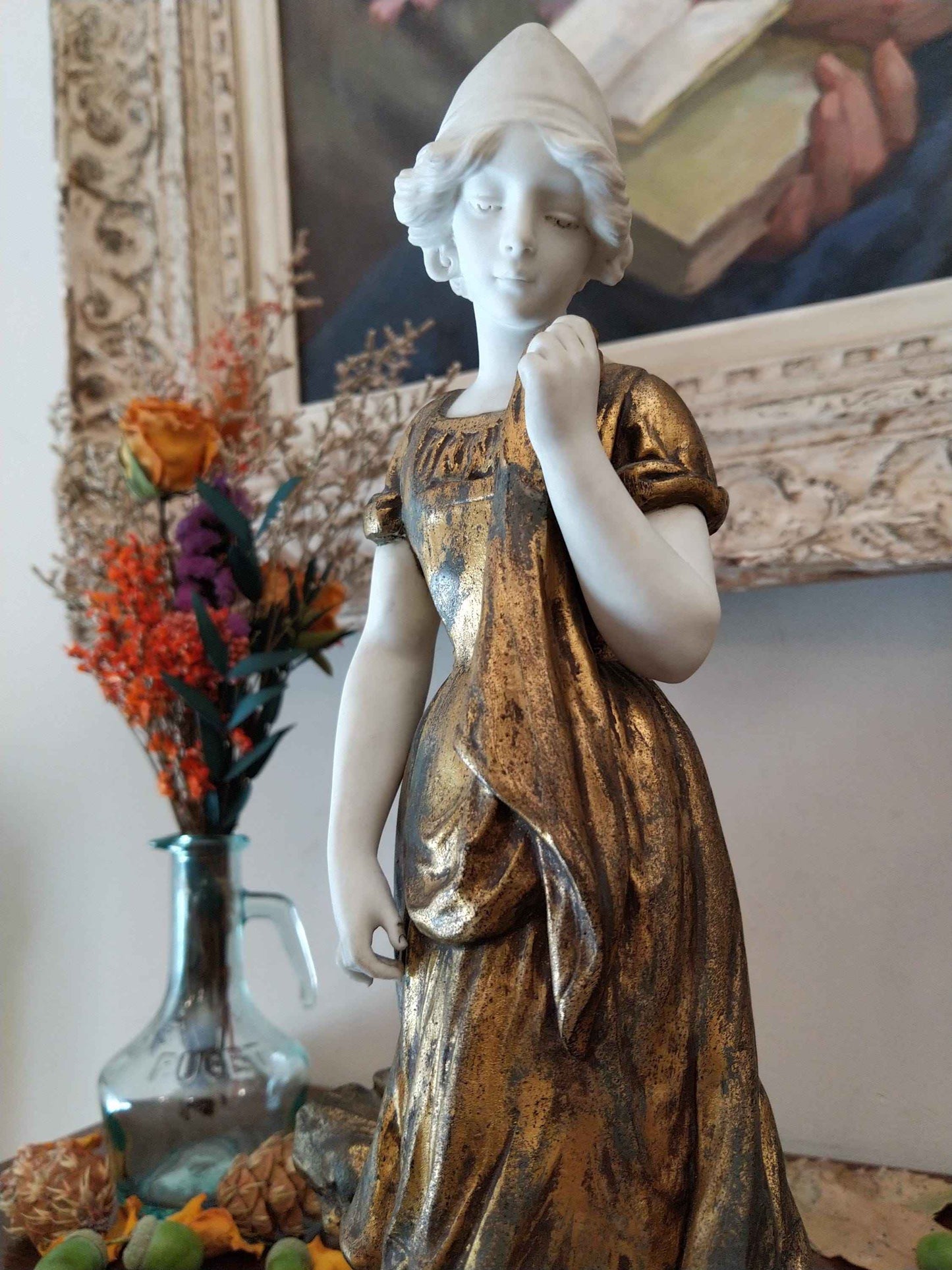 Paire de statues Art Nouveau MEDNOT - Édition limitée pour collectionneurs avec cachet du fabricant - Statue Art Nouveau MEDNOT