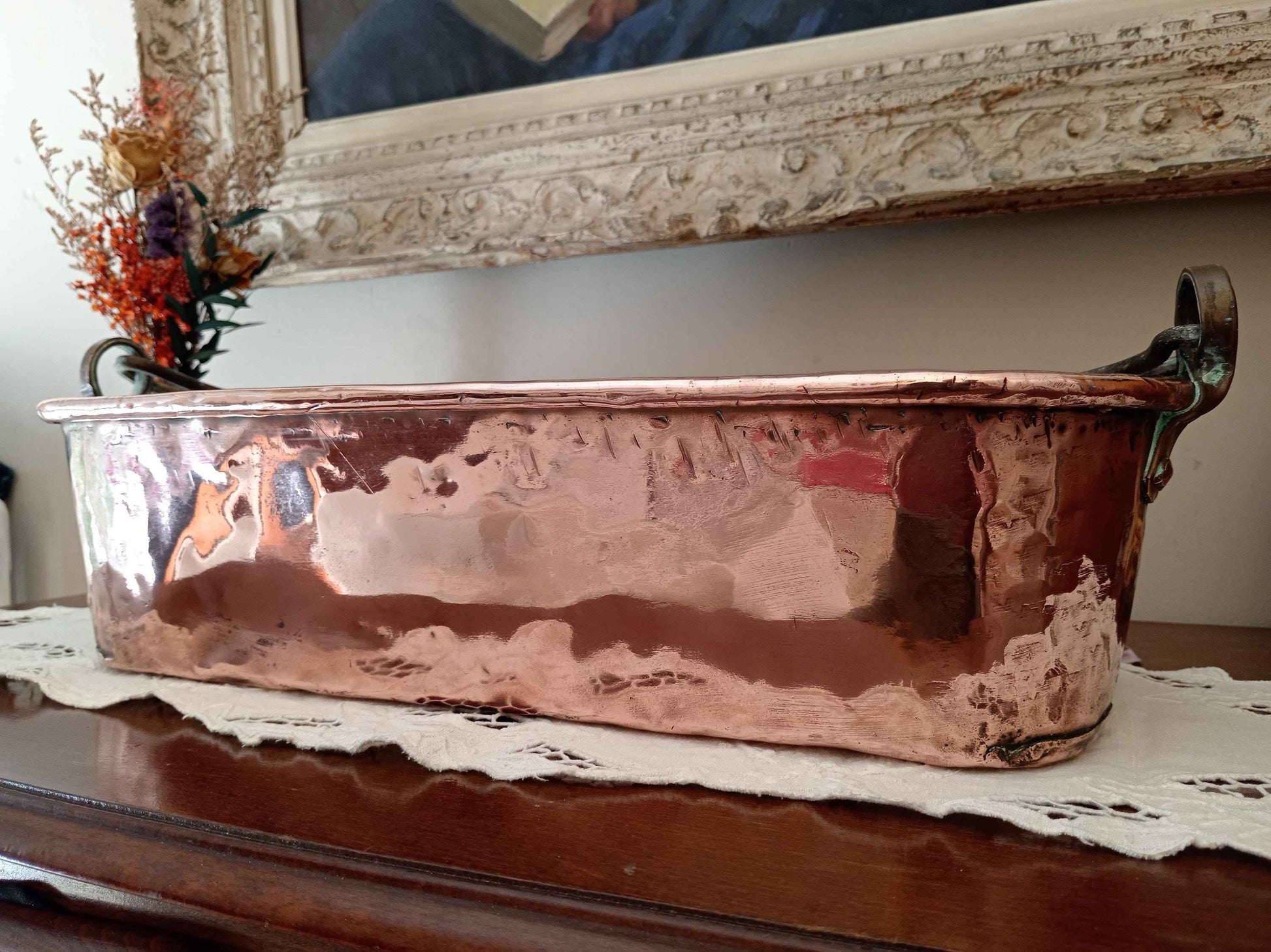 Poissonnière en cuivre vintage du 19ème siècle, bouilloire idéale pour le saumon