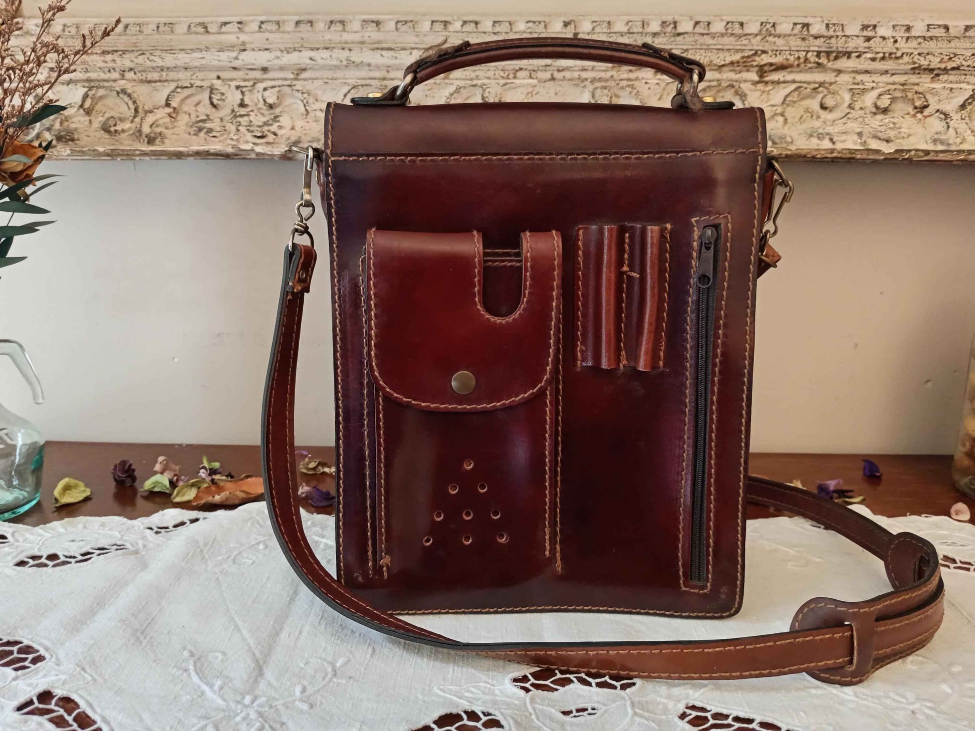 Sacoche cuir homme vintage Calesa, sac à bandoulière en cuir authentique
