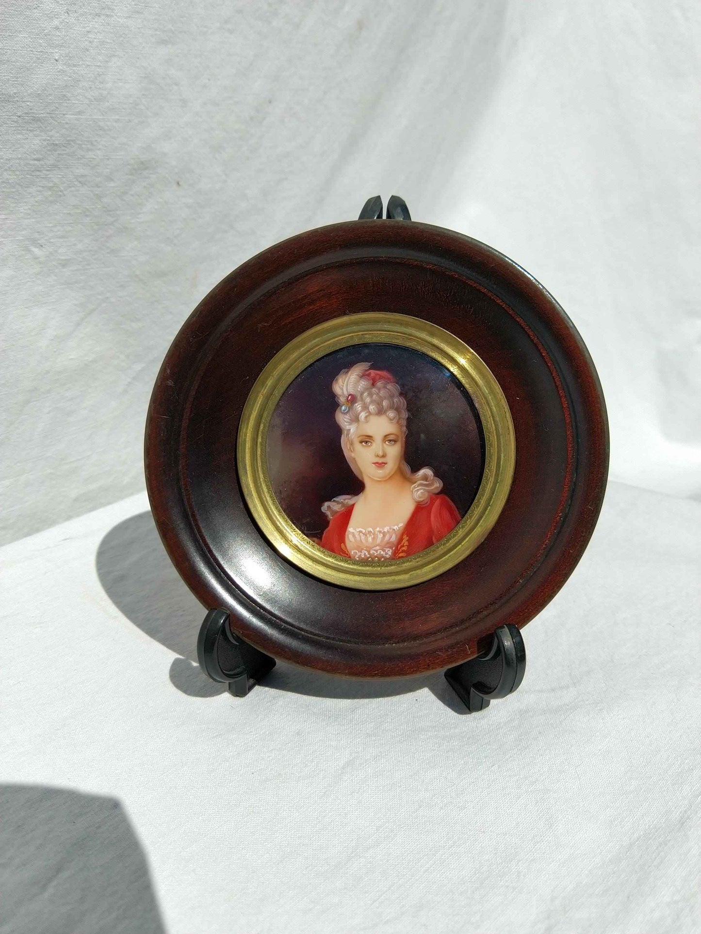 Peinture à l'huile signée HIL, œuvre d'art miniature vintage des années 1950