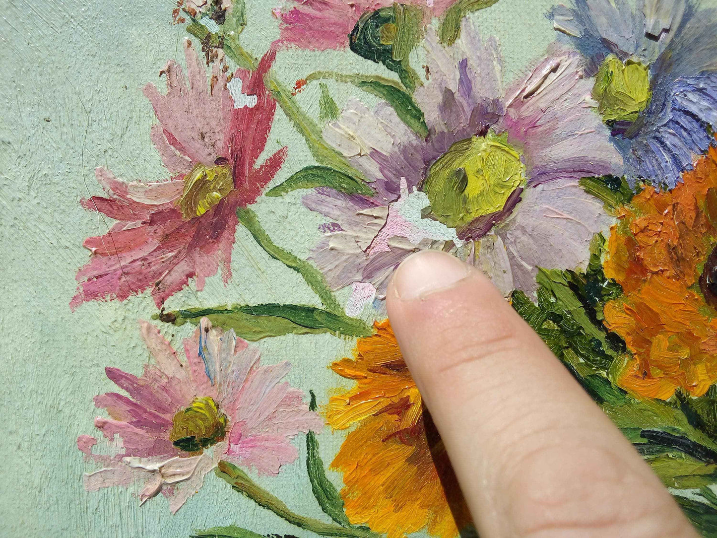 Peinture signée GUILLEMINOT fleurs - Huile sur toile, bouquet lumineux et coloré