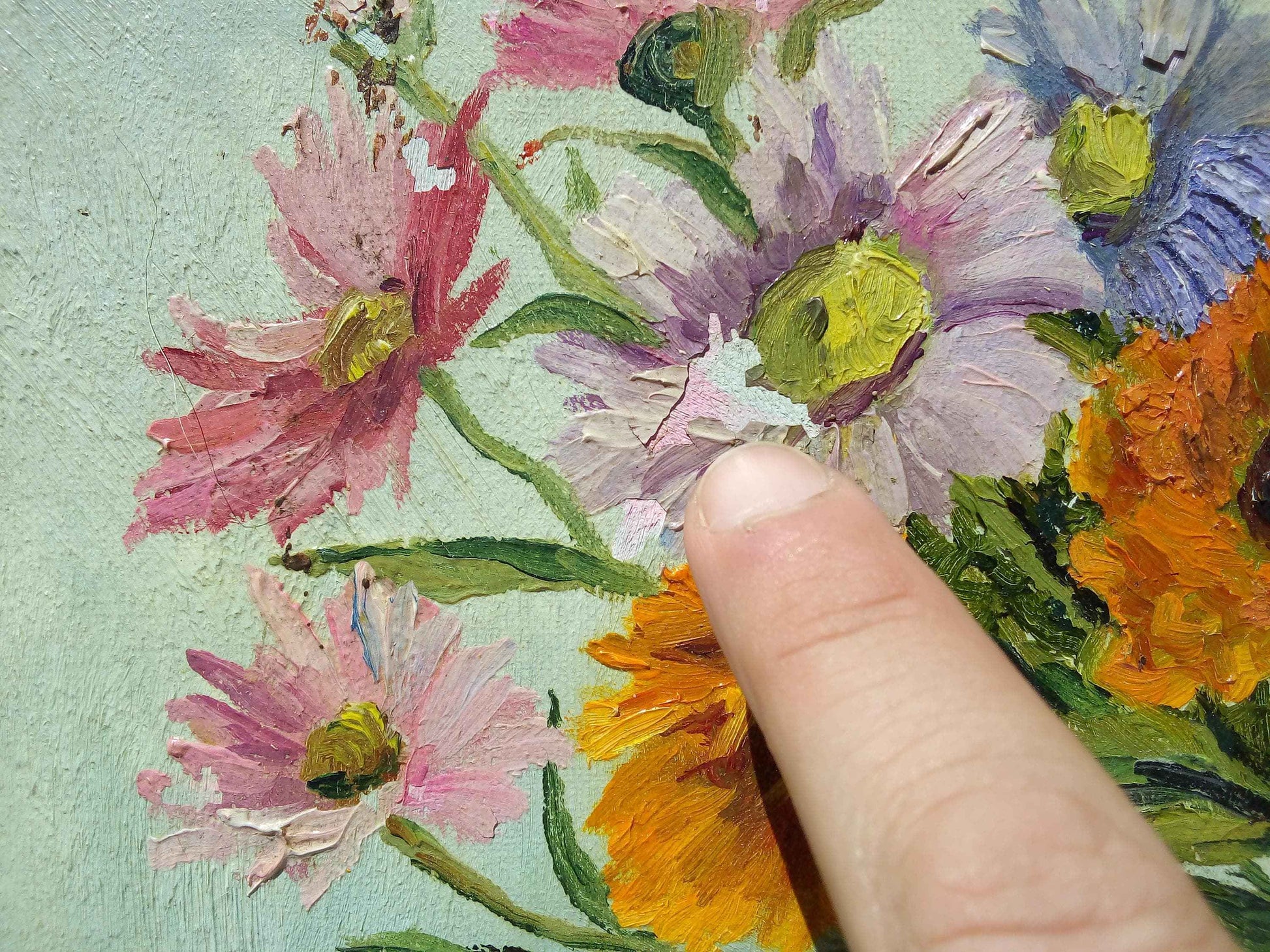 Peinture signée GUILLEMINOT fleurs - Huile sur toile, bouquet lumineux et coloré