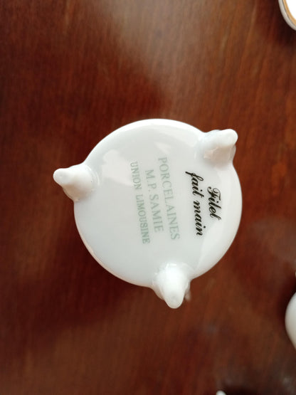 6 tasses à café ou thé en porcelaine de Limoges et leur plateau, filet peint à la main - Matt's french antiques