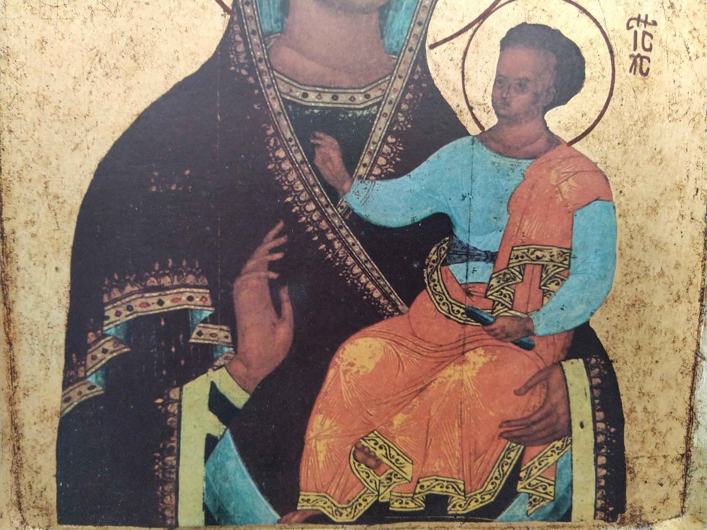 Grande icône byzantine en feuille d'or de la Sainte Vierge Marie avec l'Enfant Jésus - icône byzantine Sainte Vierge Marie fait à la main