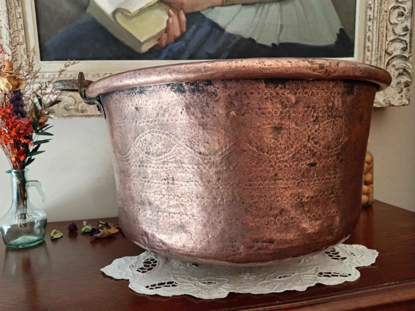 Grand chaudron cuivre ancien décor oriental 5.2 kg - Artisanat authentique