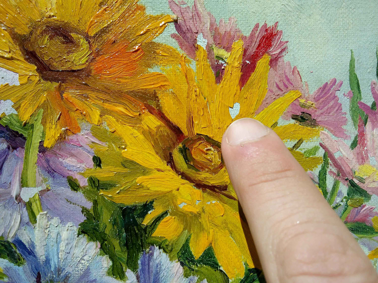 Peinture signée GUILLEMINOT fleurs - Huile sur toile, bouquet lumineux et coloré