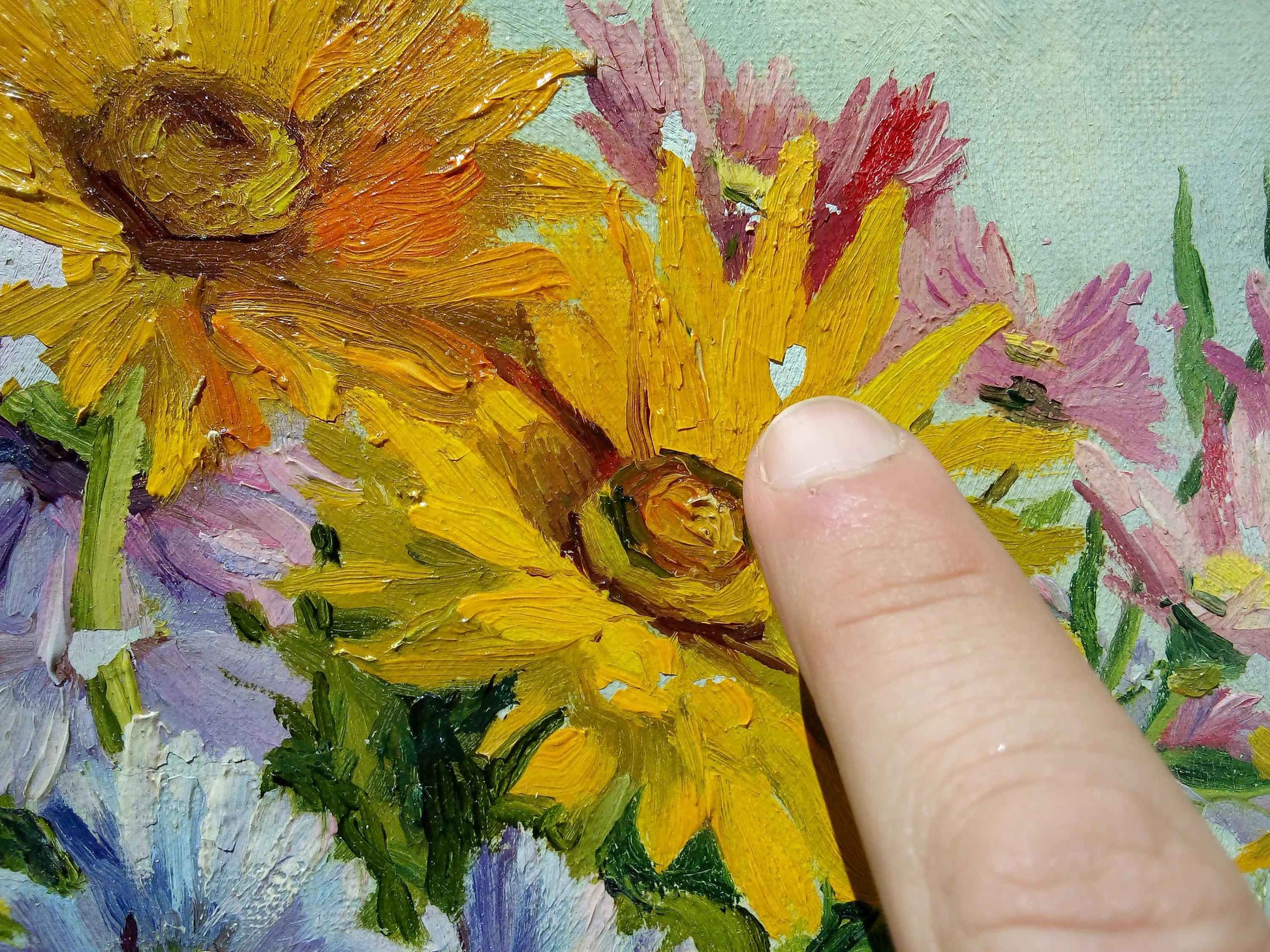 Peinture signée GUILLEMINOT fleurs - Huile sur toile, bouquet lumineux et coloré