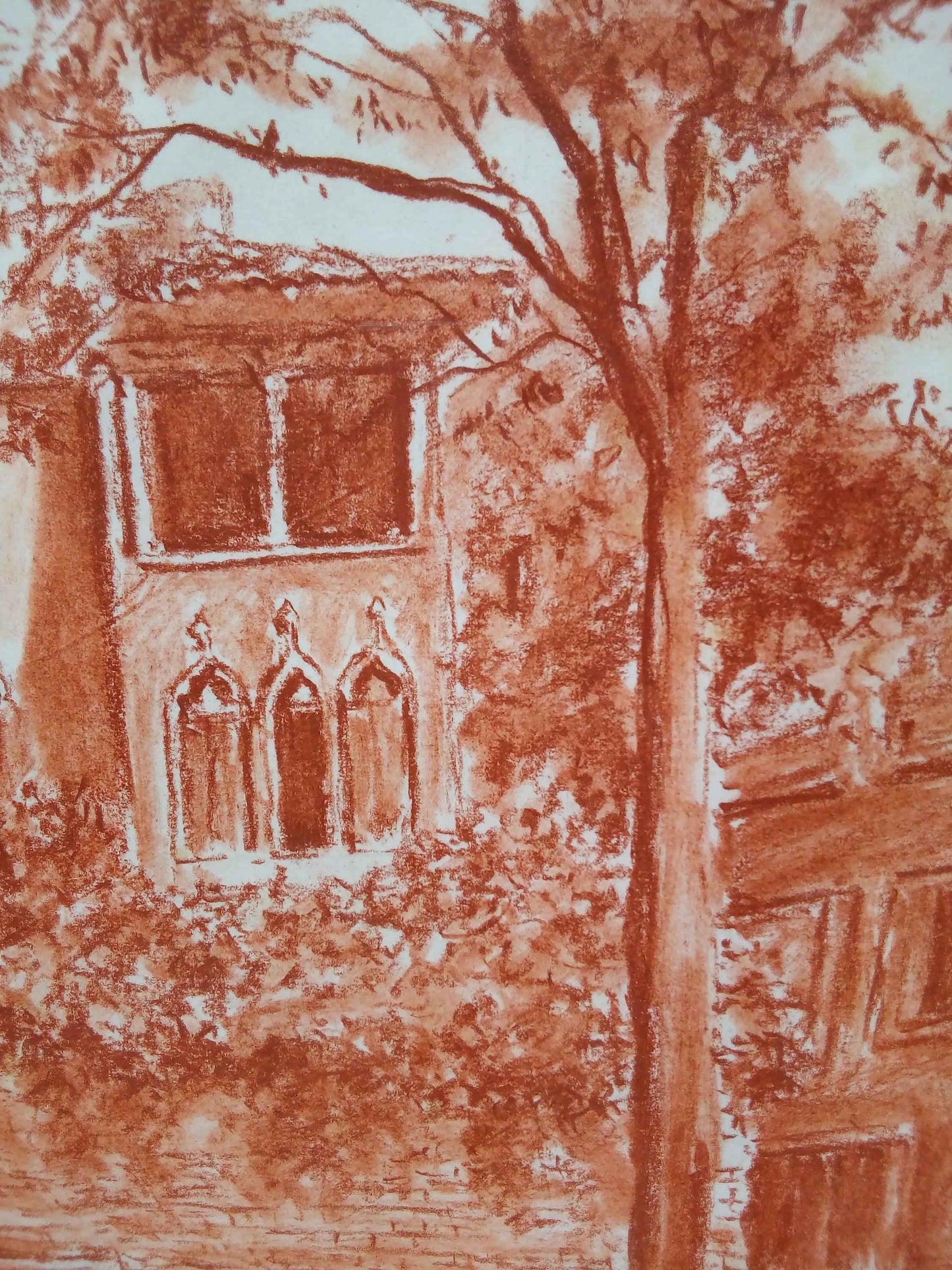 Vue de Venise dessin ancien signée - Sanguine du 20ème siècle en parfait état