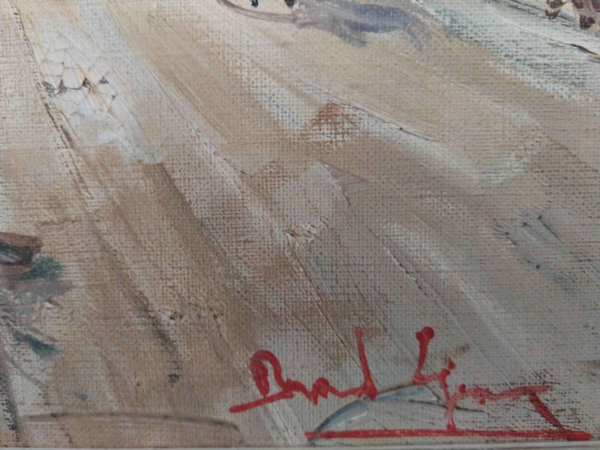 Peinture à l'huile signée AGDE La Balade au Port, unique, 1954