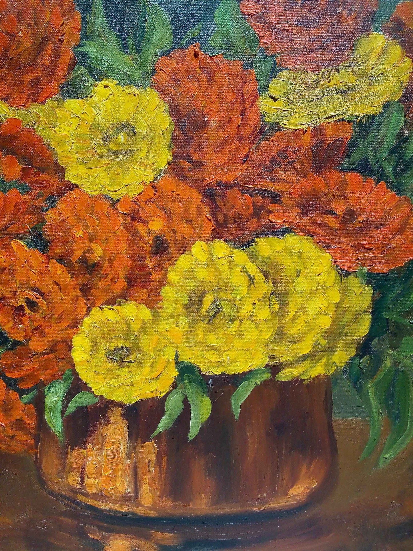 Peinture à l'huile fleurs Paul EHRETSMANN, bouquet vibrant années 1950 sur toile signée