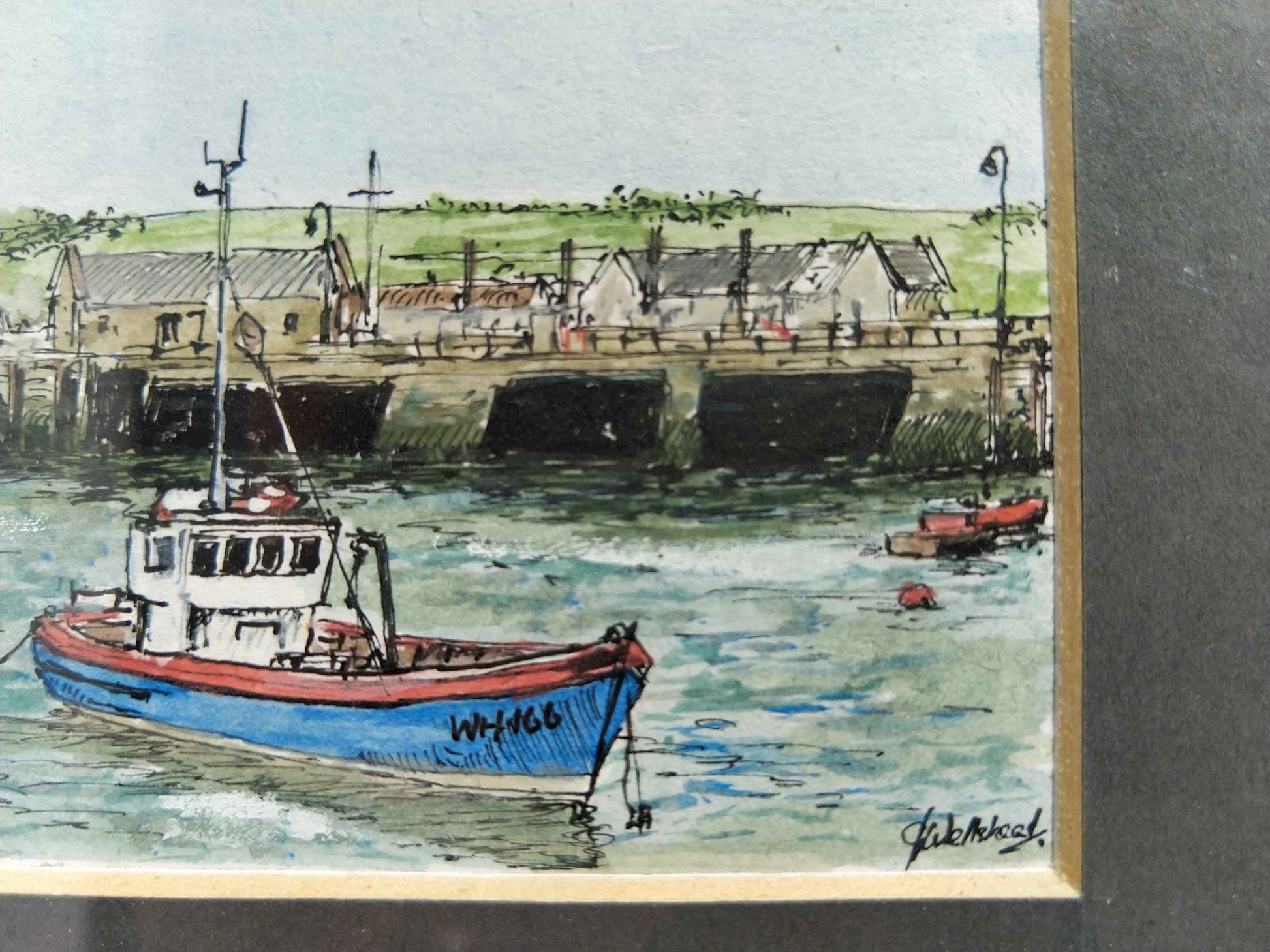 Aquarelle West Bag Harbor dans le Maine (USA), œuvre signée sur papier