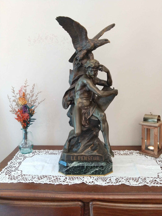 Sculpture bronze Emile PICAULT - Le Penseur, une œuvre d'art du 19e siècle à admirer