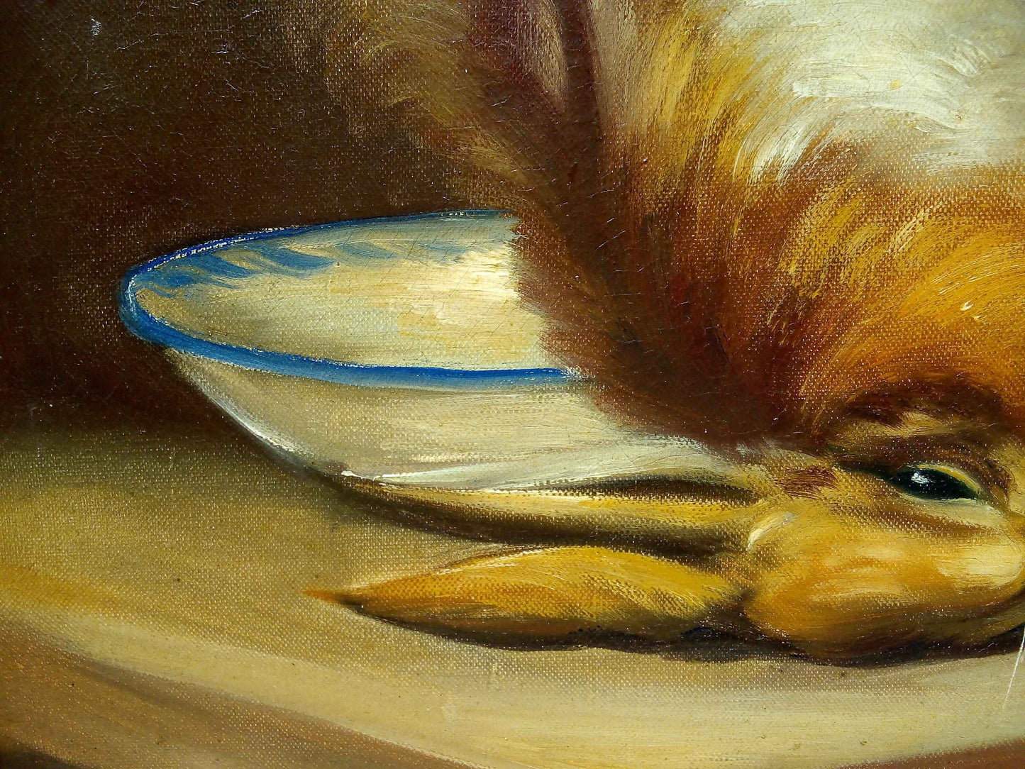 Peinture à l'huile 19ème siècle lapin avec toile signée PIRRELLI et cadre doré élégant