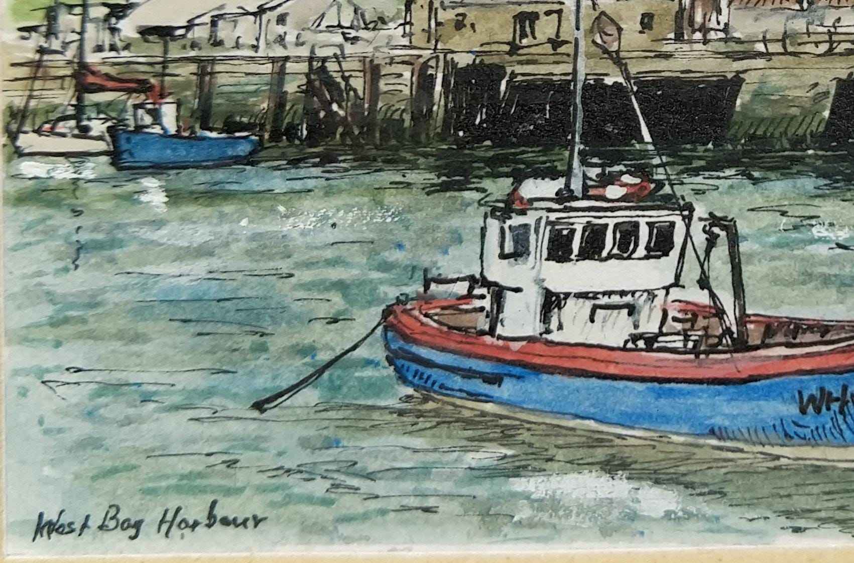 Aquarelle West Bag Harbor dans le Maine (USA), œuvre signée sur papier