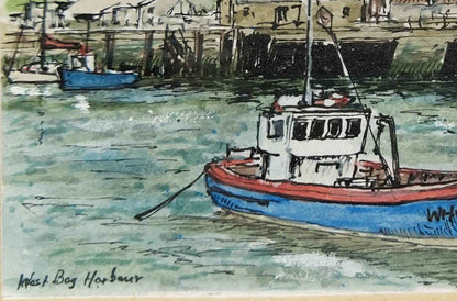 Aquarelle West Bag Harbor dans le Maine (USA), œuvre signée sur papier