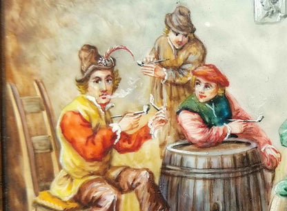 Peinture miniature 17ème siècle signée Les fumeurs de pipe, qualité exceptionnelle !