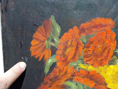 Peinture à l'huile fleurs Paul EHRETSMANN, bouquet vibrant années 1950 sur toile signée