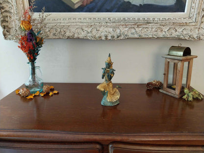 Statue de Prince Pra Apai Manee en bronze véritable avec patine verte antique