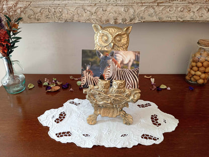 Porte lettre chouette bronze vintage avec décor de chouette et ses petits, milieu 20ème