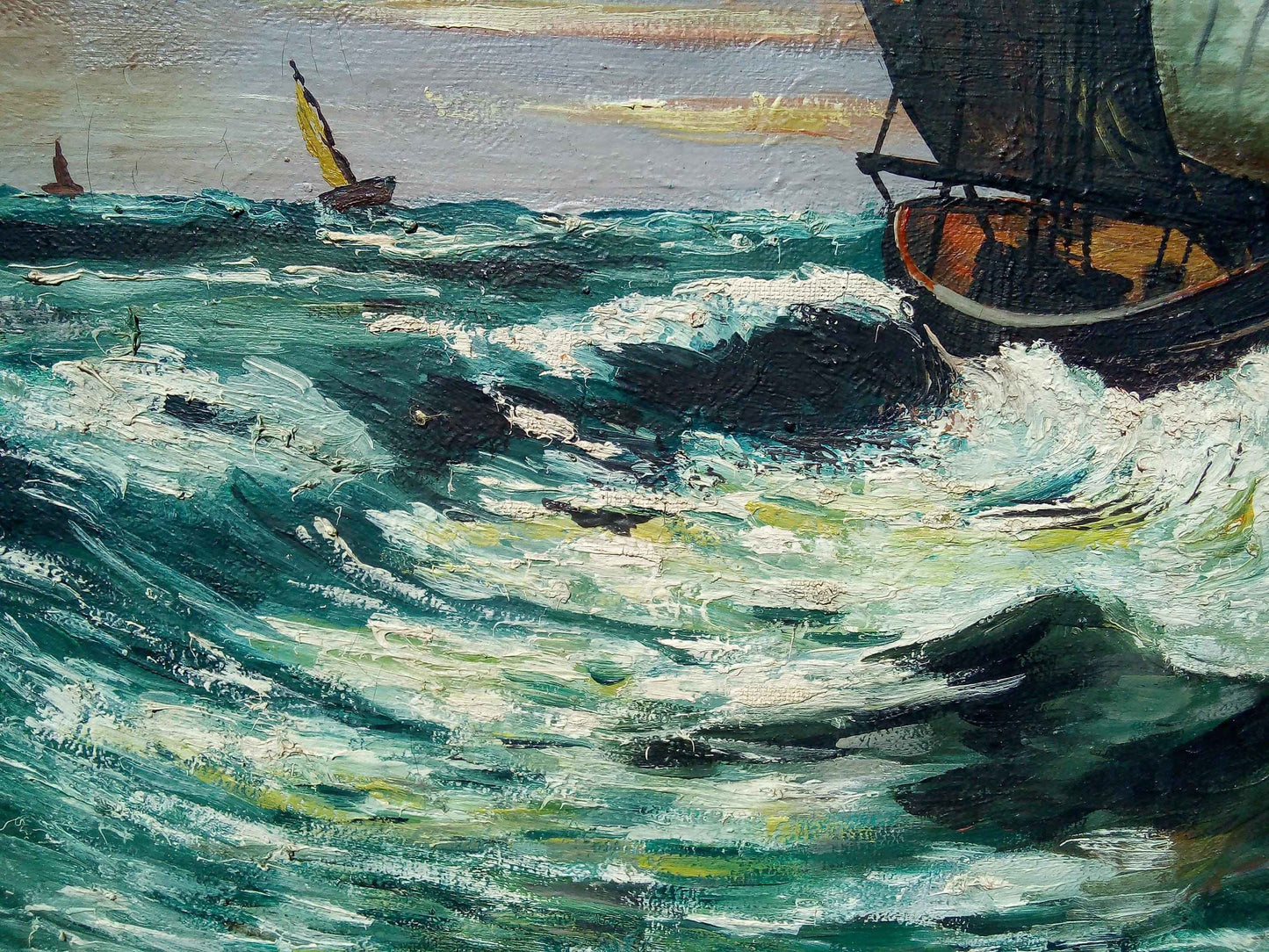 Peinture à l'huile régate marine J.HOBOOET - Œuvre hollandaise encadrée du milieu 20ème siècle