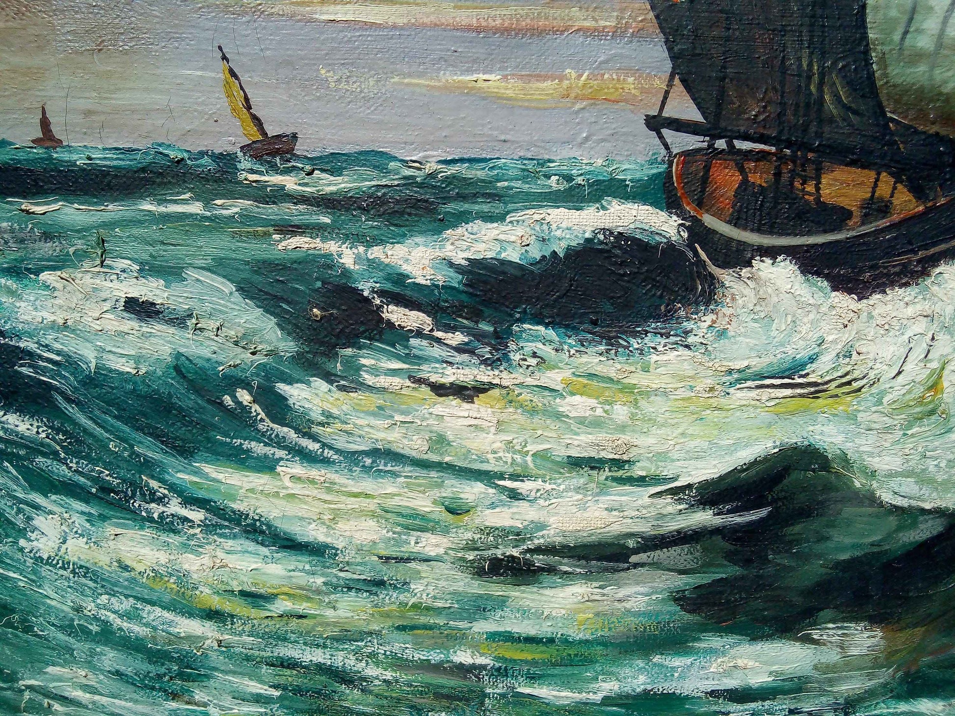 Peinture à l'huile régate marine J.HOBOOET - Œuvre hollandaise encadrée du milieu 20ème siècle