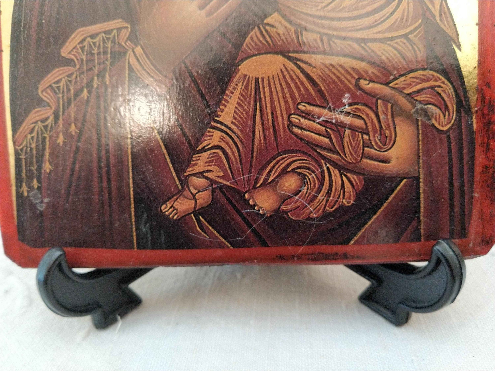 Icône byzantine dorée Sainte Vierge Marie avec l'Enfant Jésus, artisanale et unique en feuille d'or