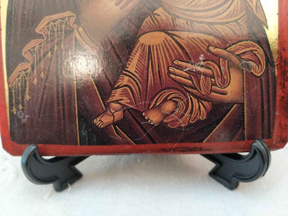 Icône byzantine dorée Sainte Vierge Marie avec l'Enfant Jésus, artisanale et unique en feuille d'or