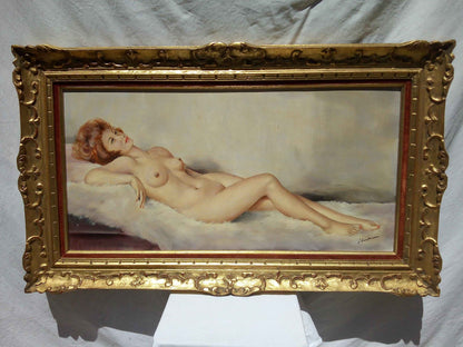 Peinture à huile Jules Gustave LEMPEREUR - Jeune femme nue allongée, circa 1960
