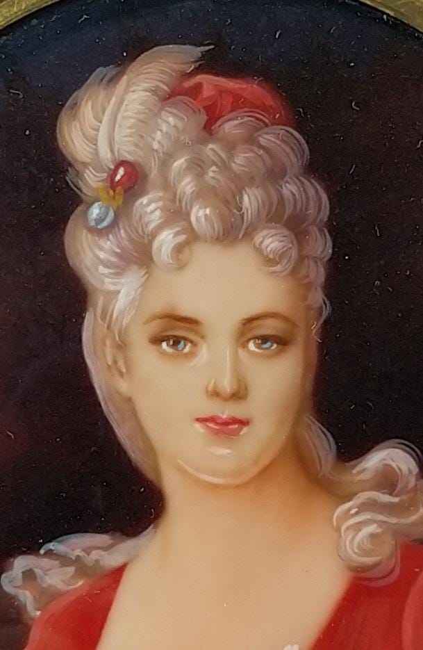 Peinture à l'huile signée HIL, œuvre d'art miniature vintage des années 1950