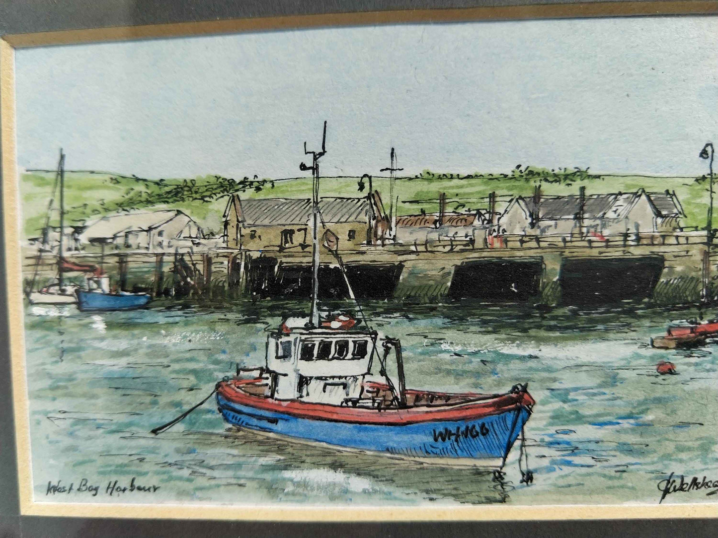 Aquarelle West Bag Harbor dans le Maine (USA), œuvre signée sur papier
