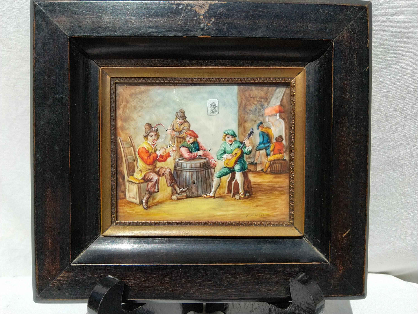 Peinture miniature 17ème siècle signée Les fumeurs de pipe, qualité exceptionnelle !