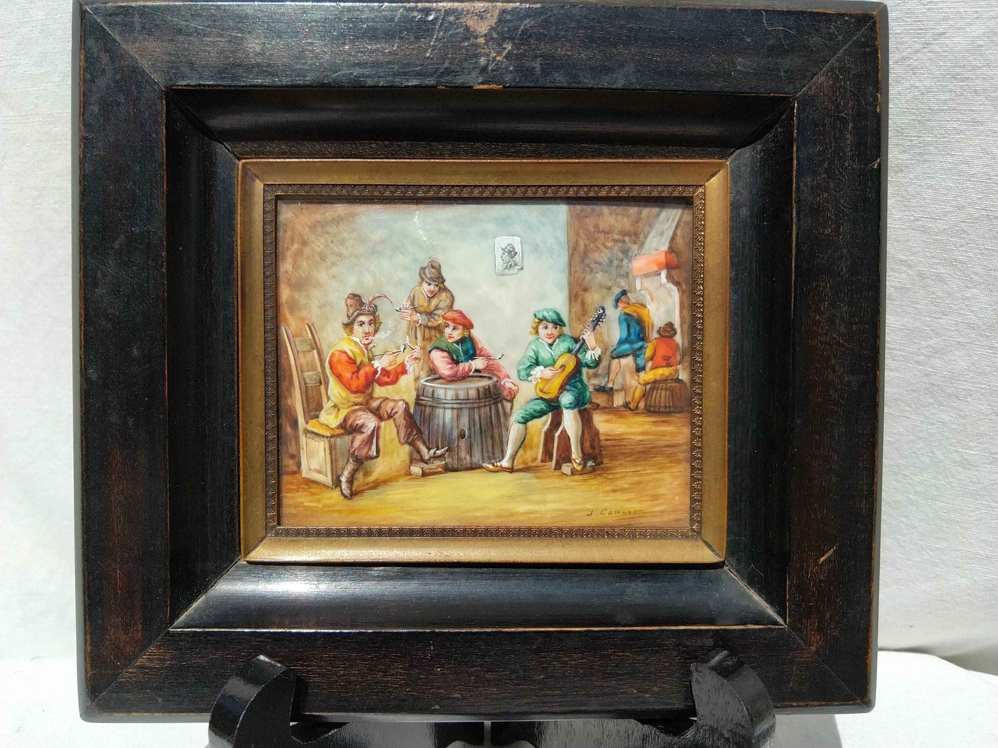 Peinture miniature 17ème siècle signée Les fumeurs de pipe, qualité exceptionnelle !