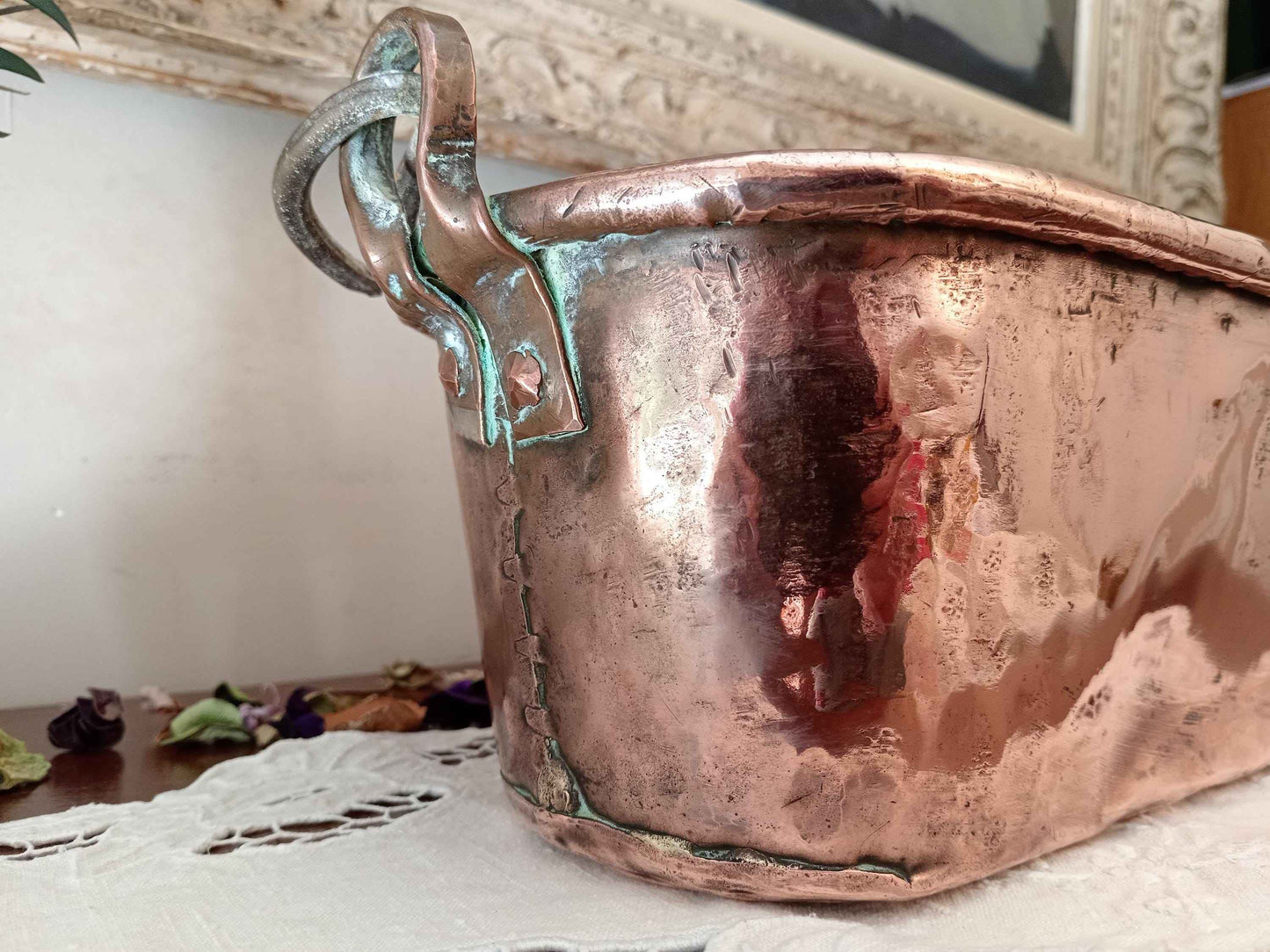 Poissonnière en cuivre vintage du 19ème siècle, bouilloire idéale pour le saumon