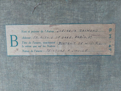 Peinture à l'huile Raymond LHEUREUX sur toile, "Françoise", œuvre de 1940