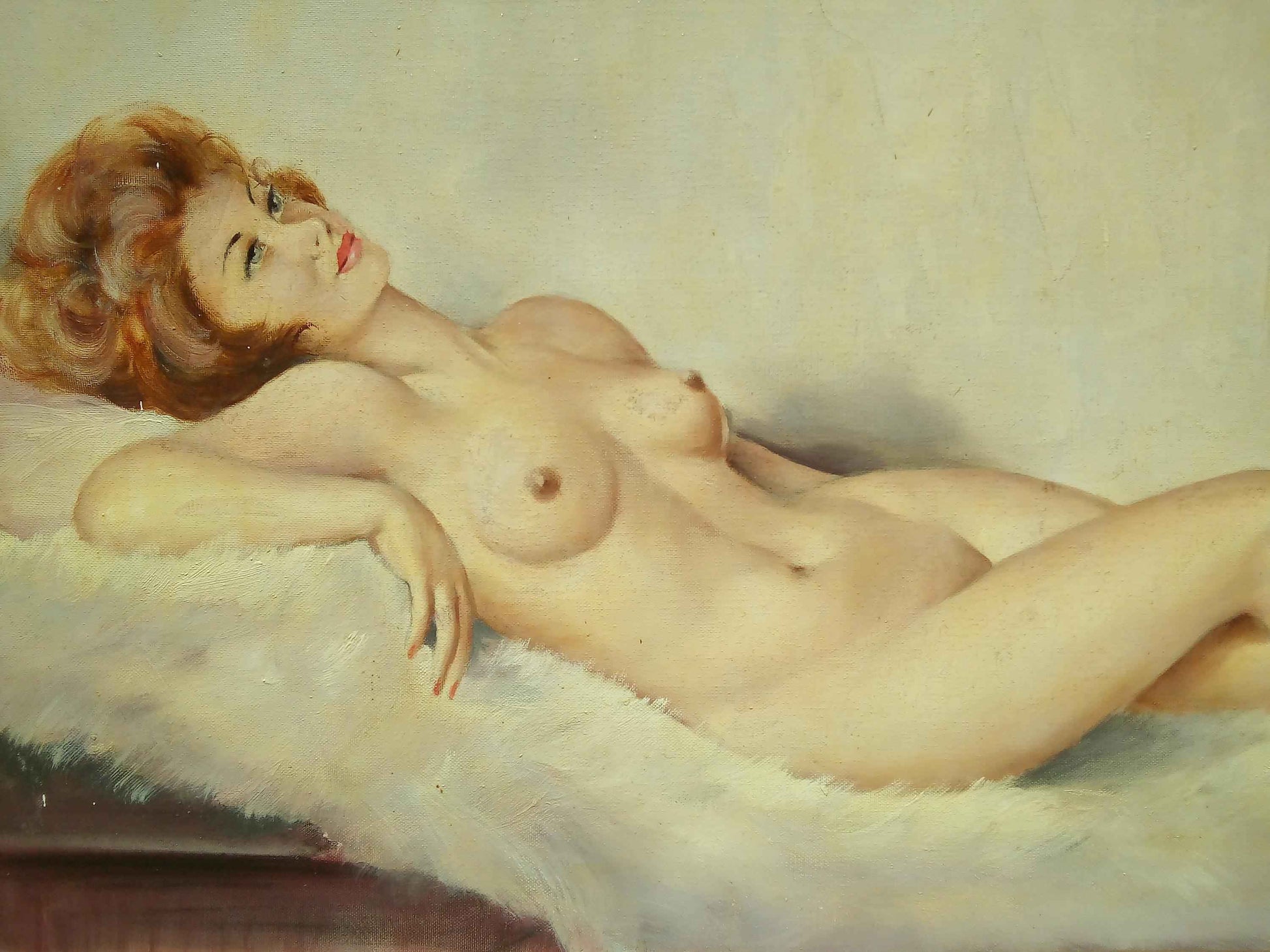 Peinture à huile Jules Gustave LEMPEREUR - Jeune femme nue allongée, circa 1960