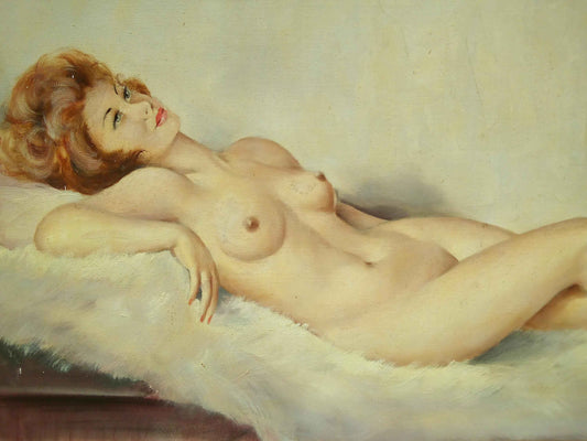 Peinture à huile Jules Gustave LEMPEREUR - Jeune femme nue allongée, circa 1960