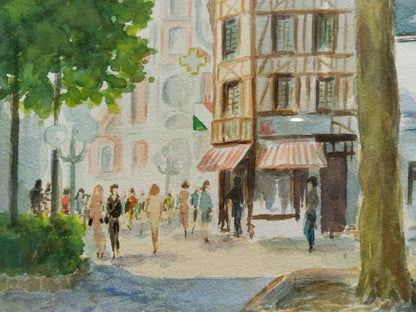 Aquarelle Place St Sever Rouen - Art unique de Normandie