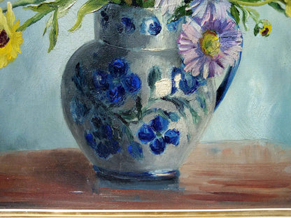 Peinture signée GUILLEMINOT fleurs - Huile sur toile, bouquet lumineux et coloré