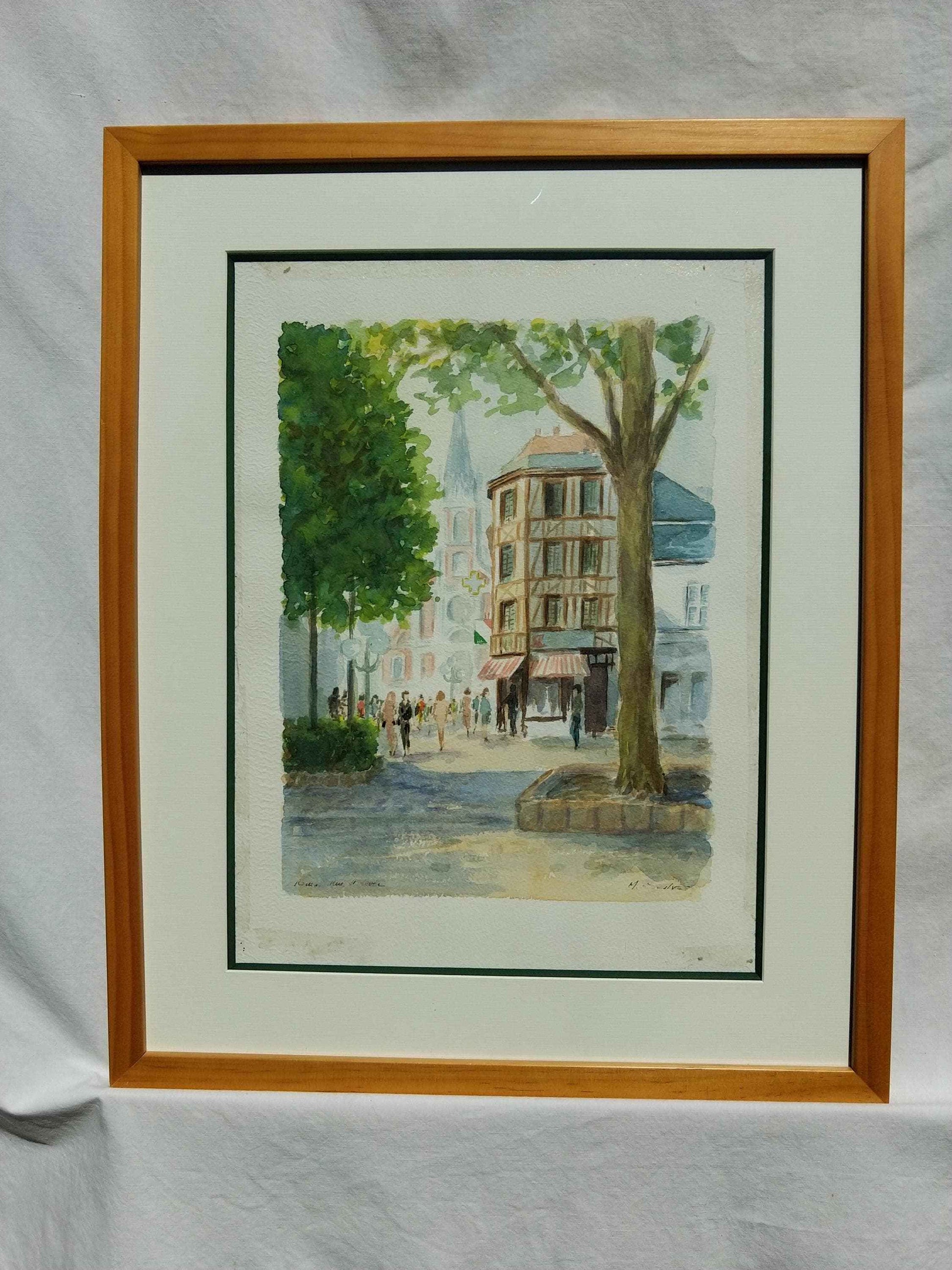 Aquarelle Place St Sever Rouen - Art unique de Normandie