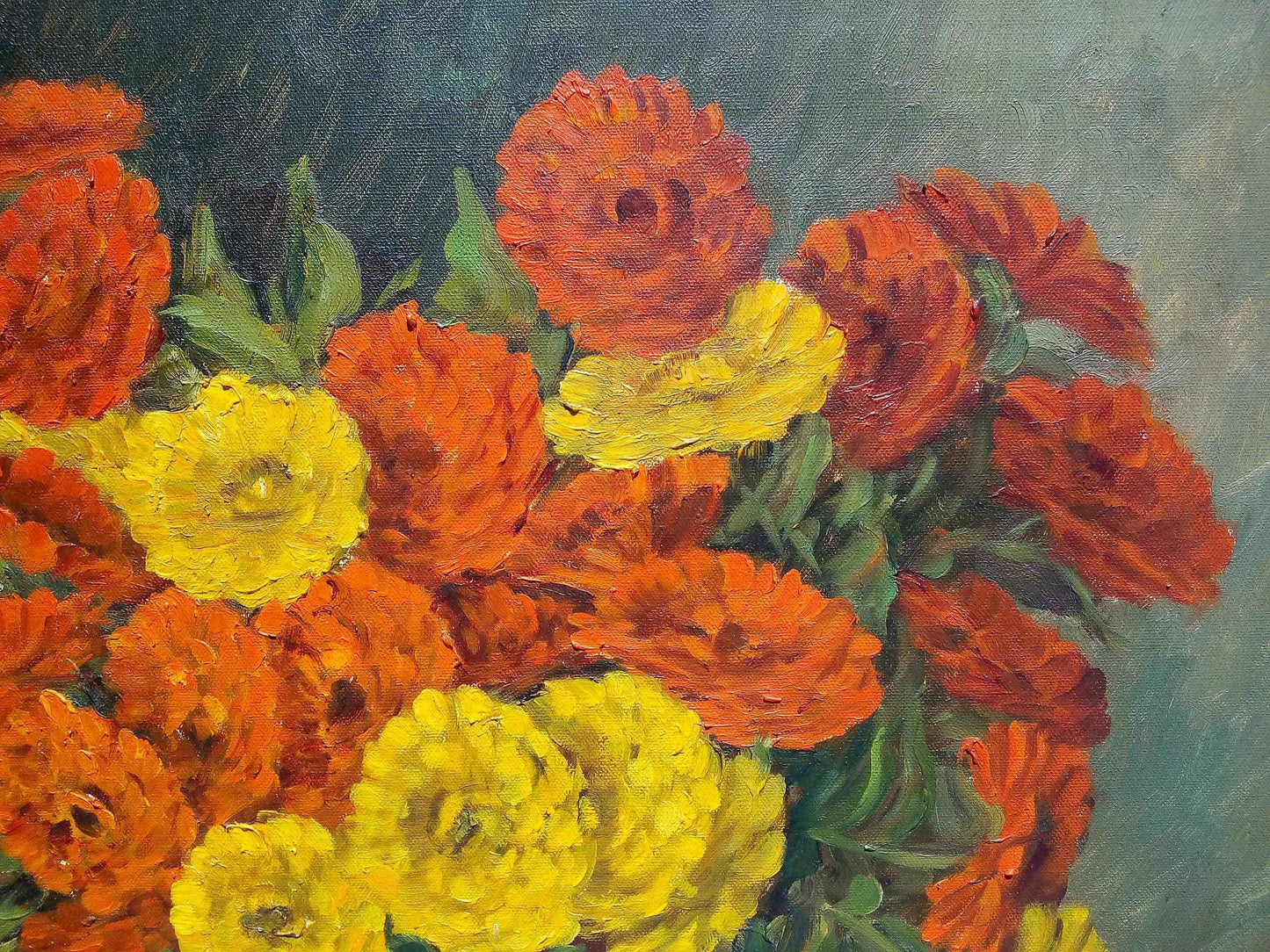 Peinture à l'huile fleurs Paul EHRETSMANN, bouquet vibrant années 1950 sur toile signée