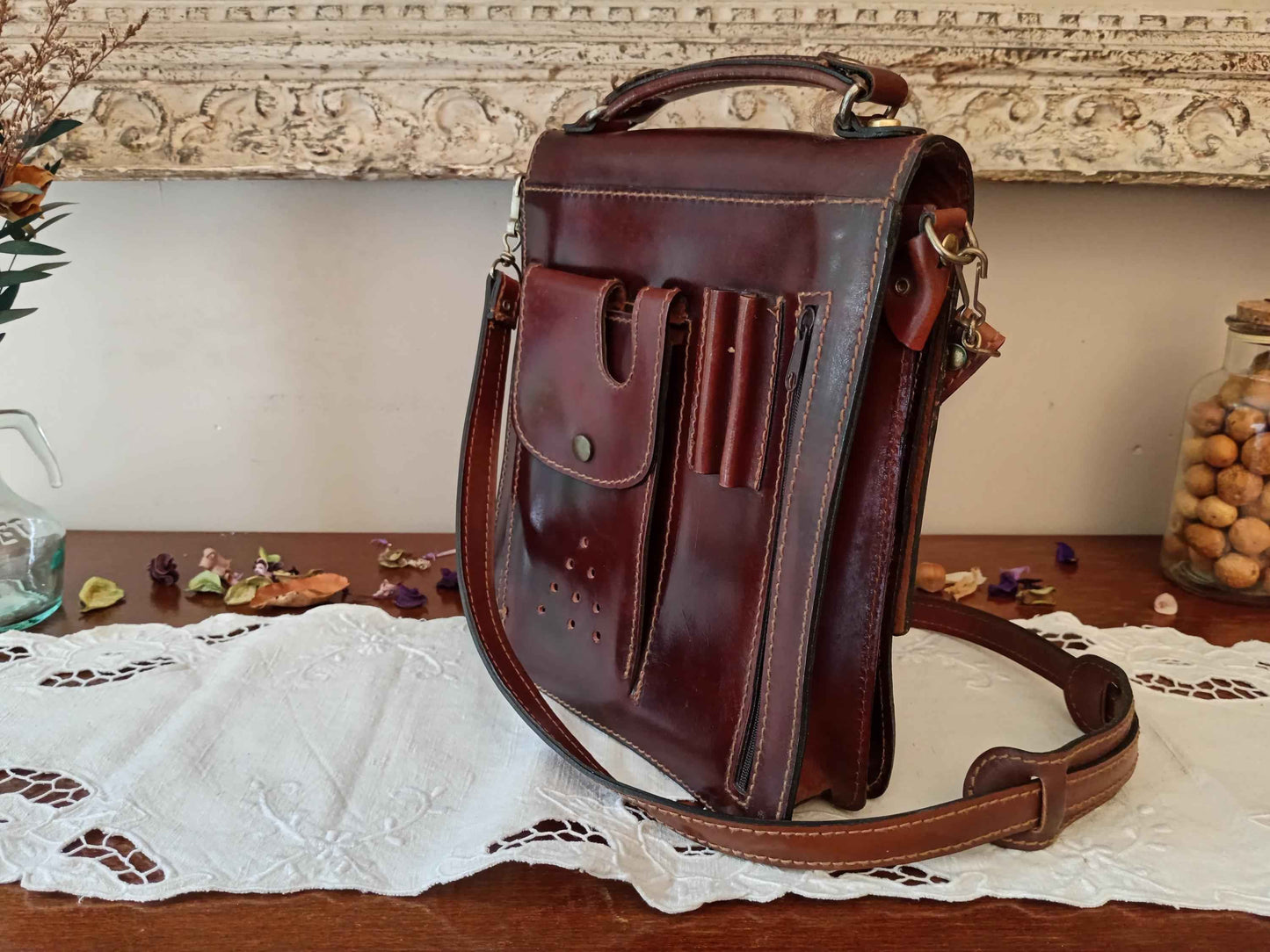 Sacoche cuir homme vintage Calesa, sac à bandoulière en cuir authentique